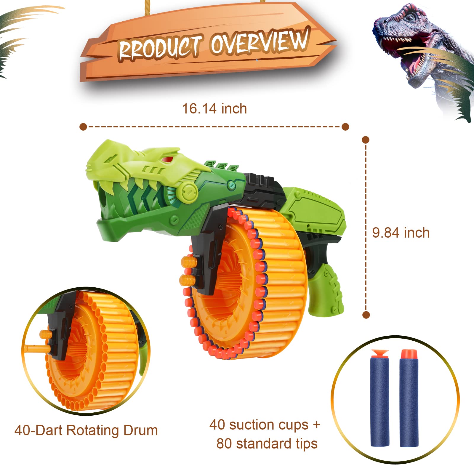 Dinosaur Rotating Drum Soft 40/120 Foam Bullets Gun Toy - Image 11