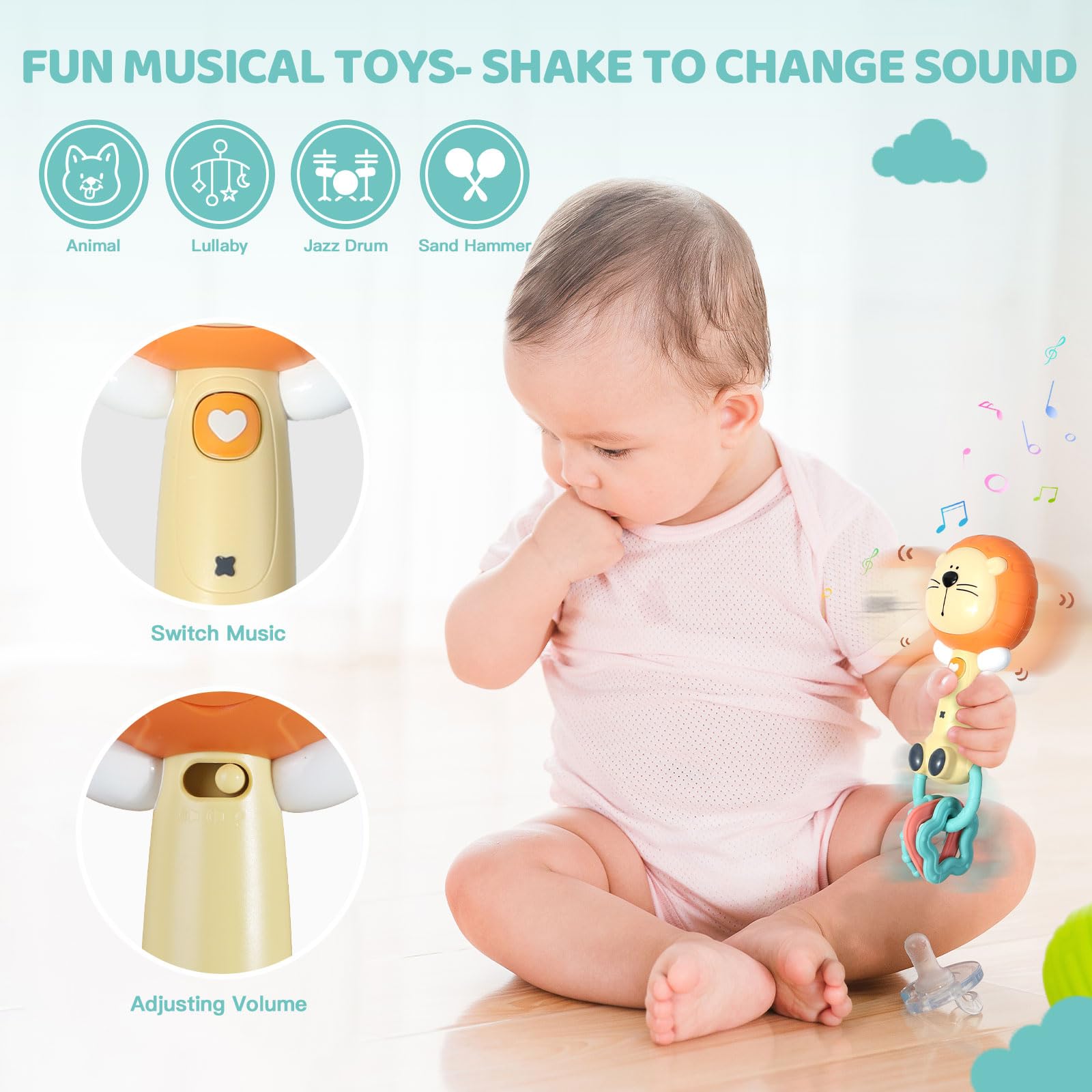 Cute Animal Appease Lighting Hand Musical Stick Toys Newborn Baby Rattle - Image 9