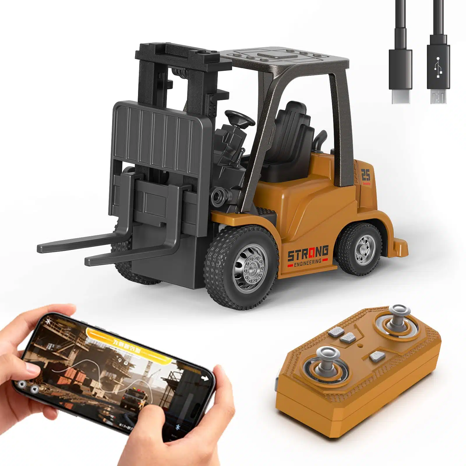 2 in 1 Transformable Lift Fork & Hook Mini RC Construction Vehicles Rechargeable 1/64 Mini Rc Forklift Truck - Image 2