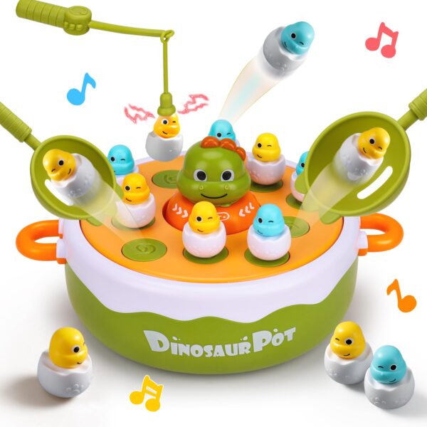 4 in 1 Dinosaur Pop up Board Games Kids Electronic Musical Bouncing Turntable Fishing Game - Image 2