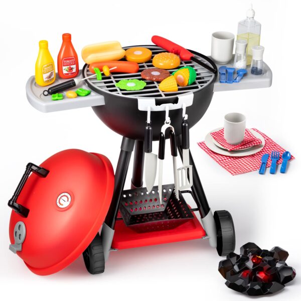 34 Pcs BBQ Play Grill Kitchen Toy Set Barbecue Cooking Play Set With Realistic Light Sound for Kid - Image 2