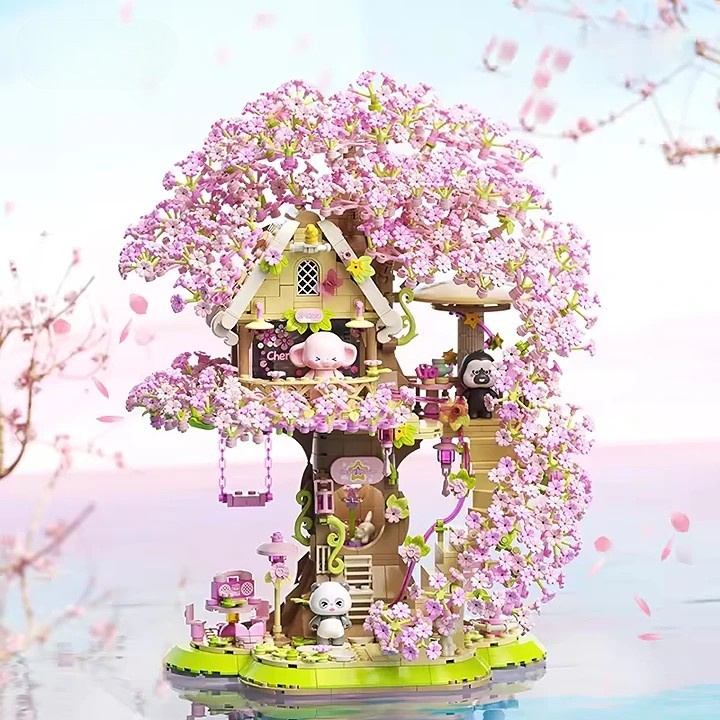 New Arrival Beautiful Building Block Set Cherry Bloom Tree House with Cute Panda Romantic Cherry Tree House Block Set - Image 11