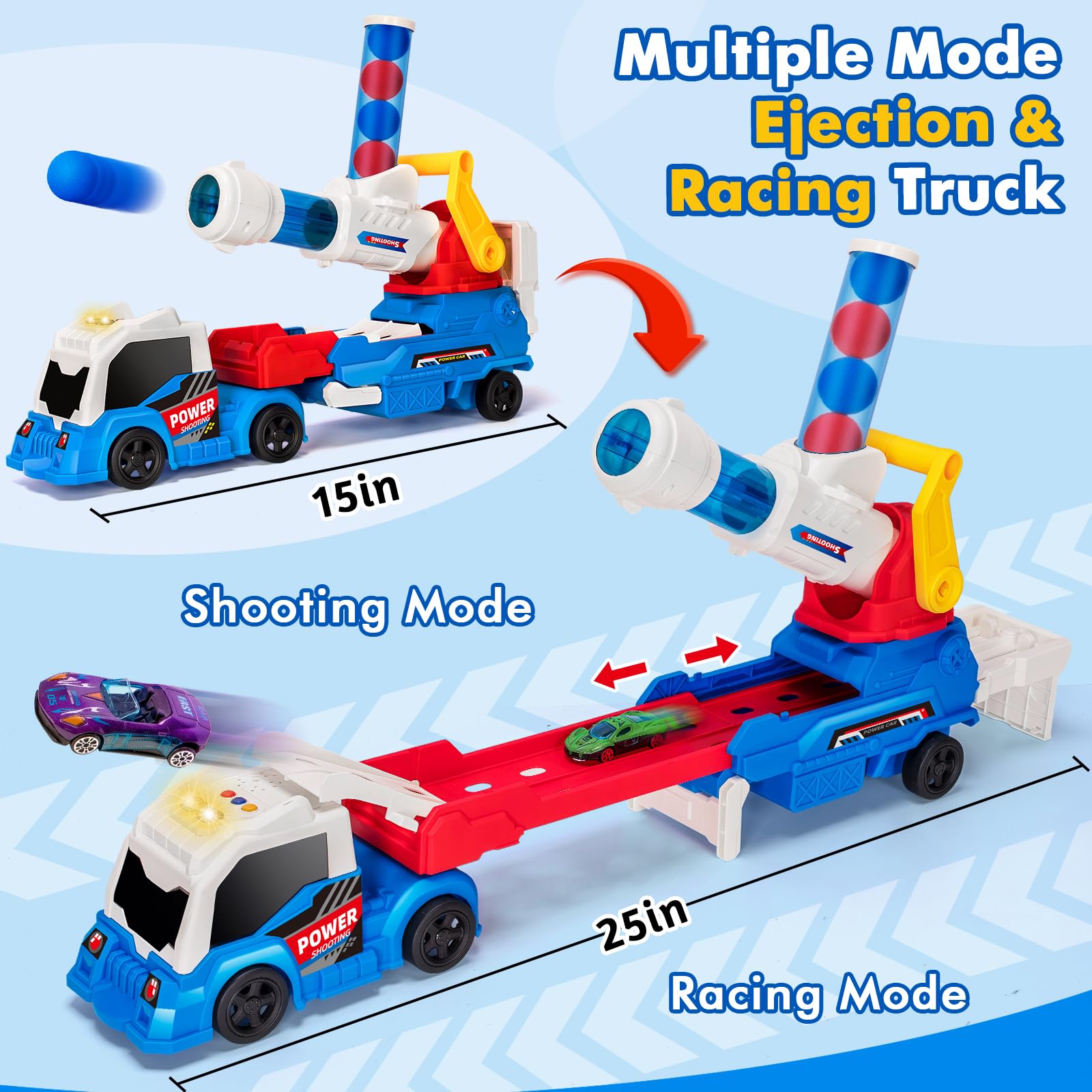 2 in 1Shooting Game Toy Guns Soft Balls Cannonballs Transport Semi Shooting Truck Toy Car with 2 Mini Racing Cars - Image 13