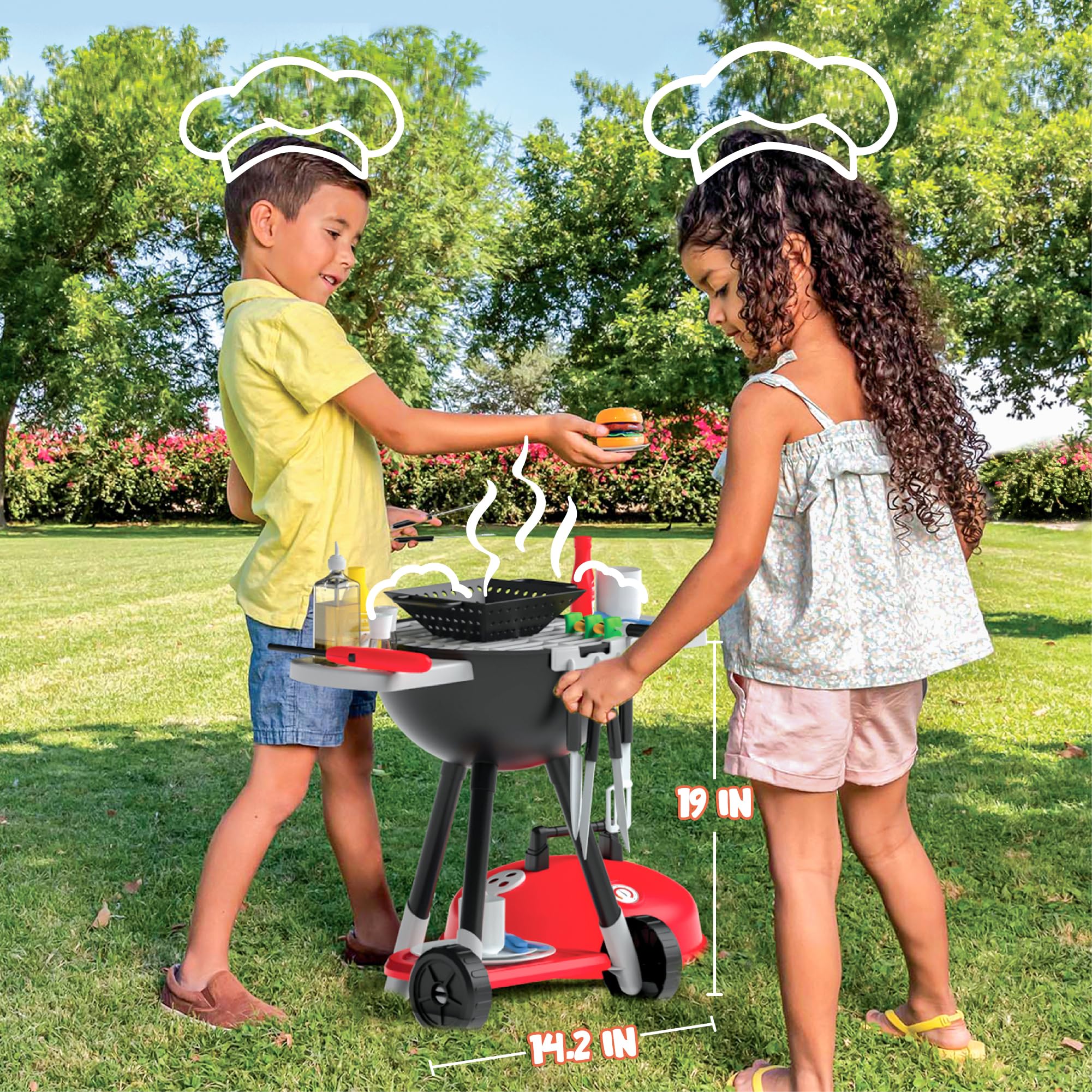 34 Pcs BBQ Play Grill Kitchen Toy Set Barbecue Cooking Play Set With Realistic Light Sound for Kid - Image 11