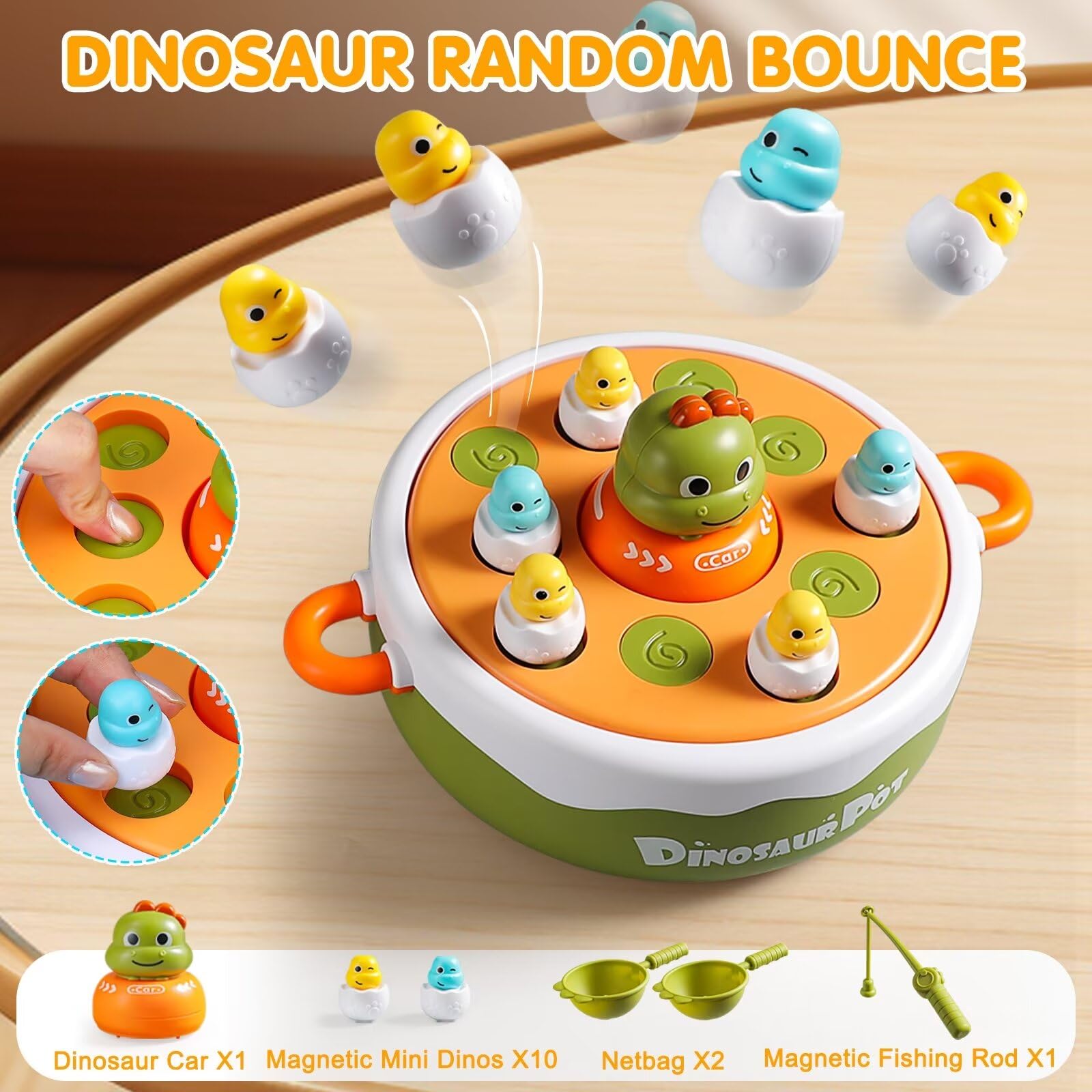 4 in 1 Dinosaur Pop up Board Games Kids Electronic Musical Bouncing Turntable Fishing Game - Image 9