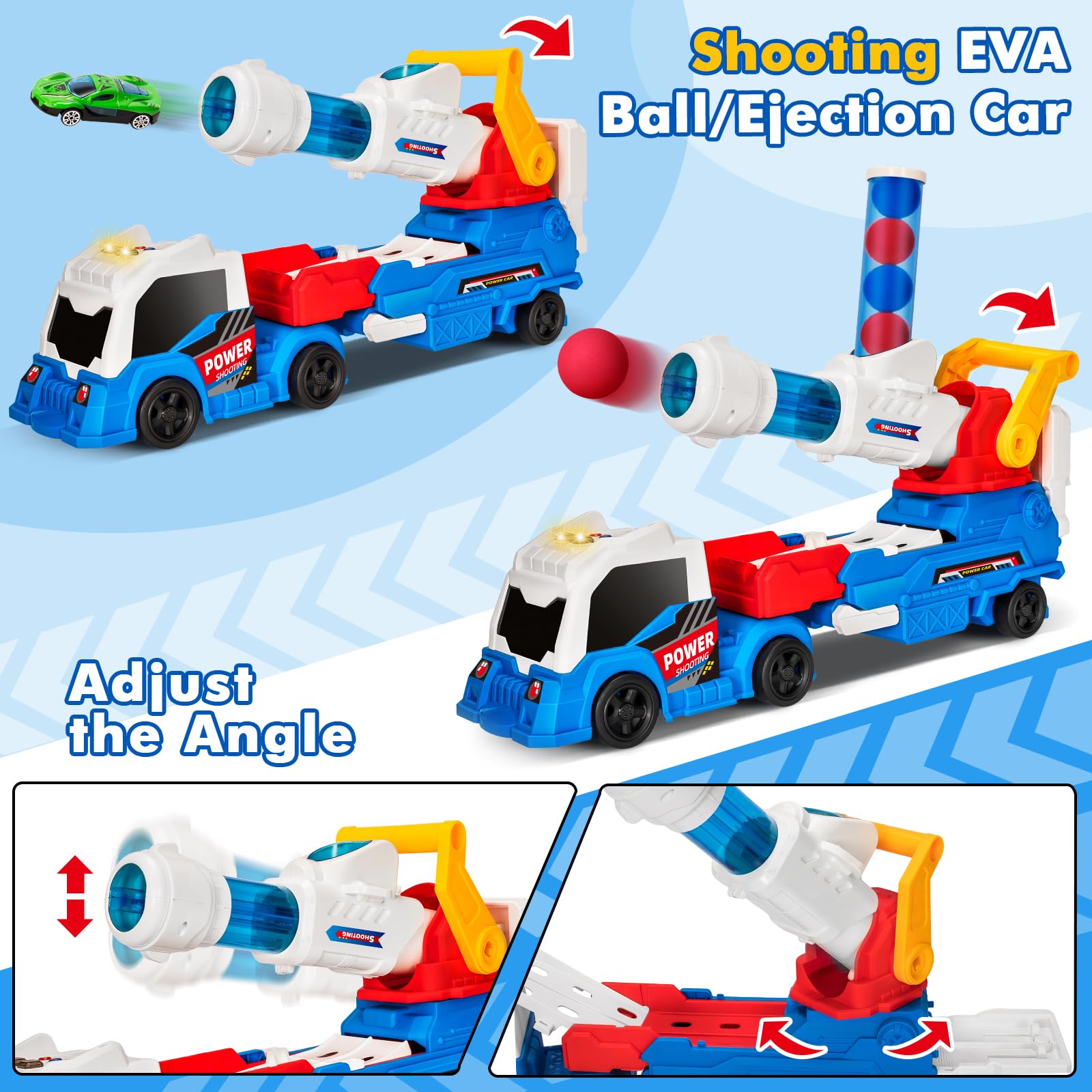 2 in 1Shooting Game Toy Guns Soft Balls Cannonballs Transport Semi Shooting Truck Toy Car with 2 Mini Racing Cars - Image 11