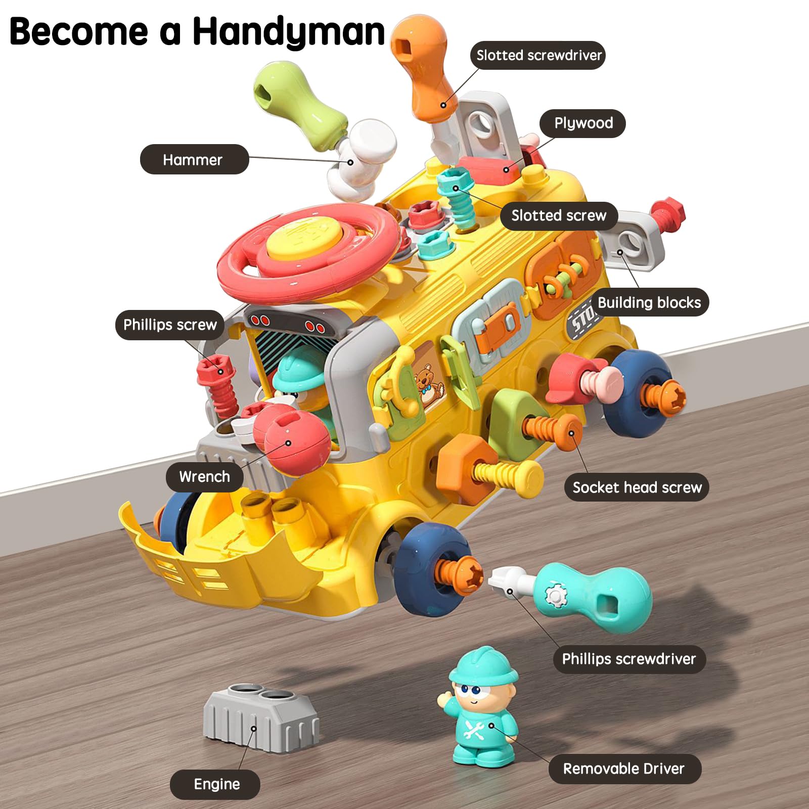 Busy Board Screw Nail Toys Diy Engineering Bus Assembly Disassembly Machinery Educational Screw Toys for Kids - Image 9