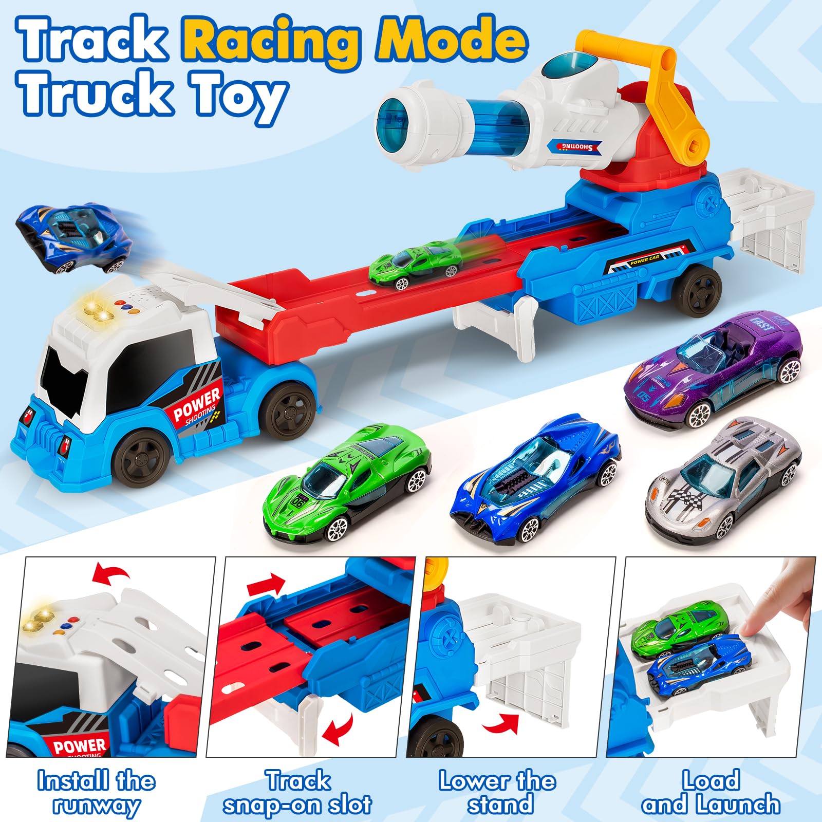 2 in 1Shooting Game Toy Guns Soft Balls Cannonballs Transport Semi Shooting Truck Toy Car with 2 Mini Racing Cars - Image 9