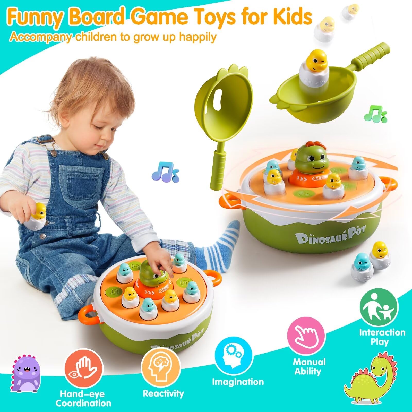 4 in 1 Dinosaur Pop up Board Games Kids Electronic Musical Bouncing Turntable Fishing Game - Image 5