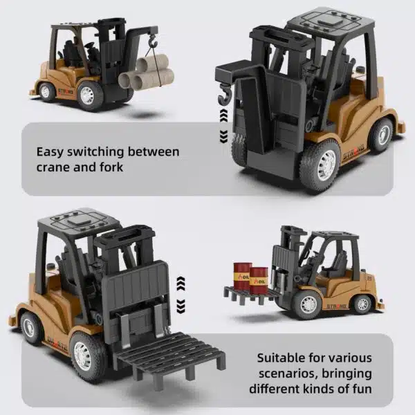 2 in 1 Transformable Lift Fork & Hook Mini RC Construction Vehicles Rechargeable 1/64 Mini Rc Forklift Truck - Image 6