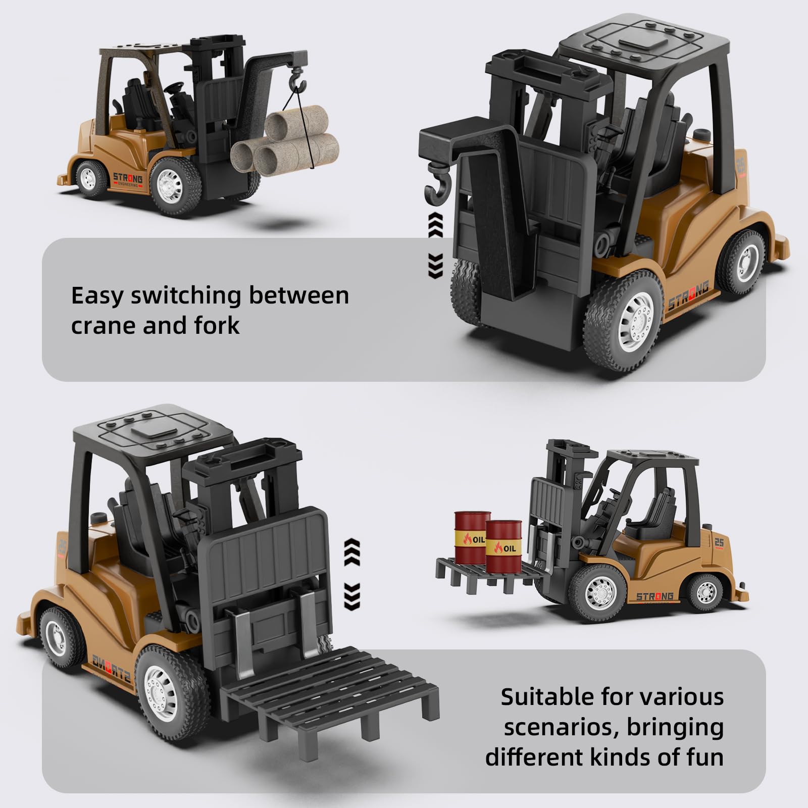 2 in 1 Transformable Lift Fork & Hook Mini RC Construction Vehicles Rechargeable 1/64 Mini Rc Forklift Truck - Image 4