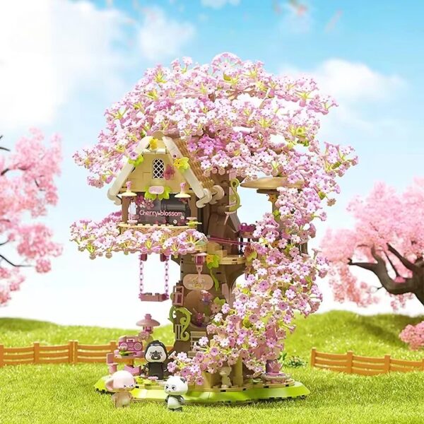 New Arrival Beautiful Building Block Set Cherry Bloom Tree House with Cute Panda Romantic Cherry Tree House Block Set - Image 6