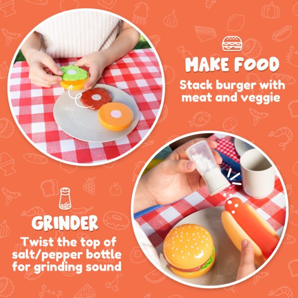 34 Pcs BBQ Play Grill Kitchen Toy Set Barbecue Cooking Play Set With Realistic Light Sound for Kid - Image 6