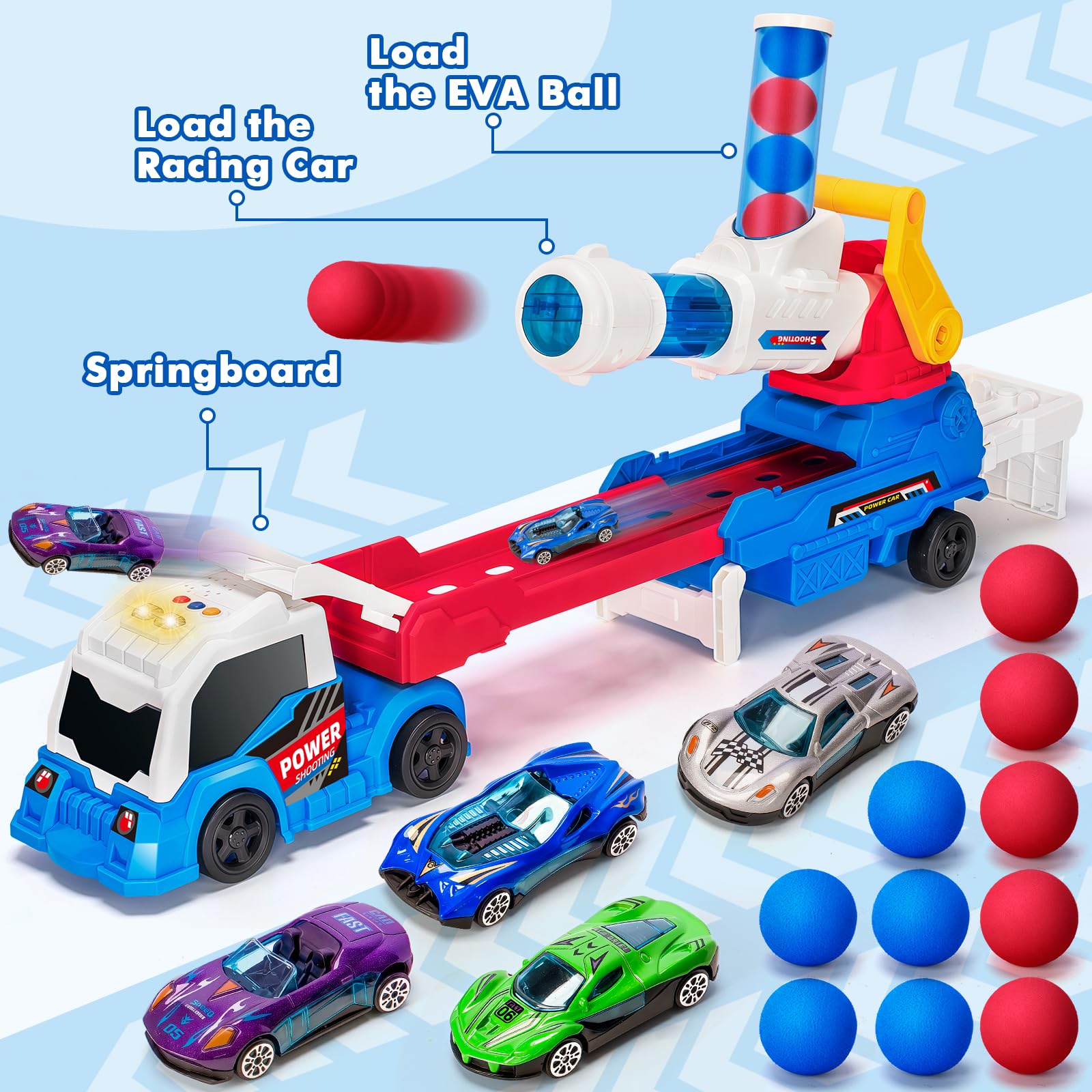 2 in 1Shooting Game Toy Guns Soft Balls Cannonballs Transport Semi Shooting Truck Toy Car with 2 Mini Racing Cars - Image 7