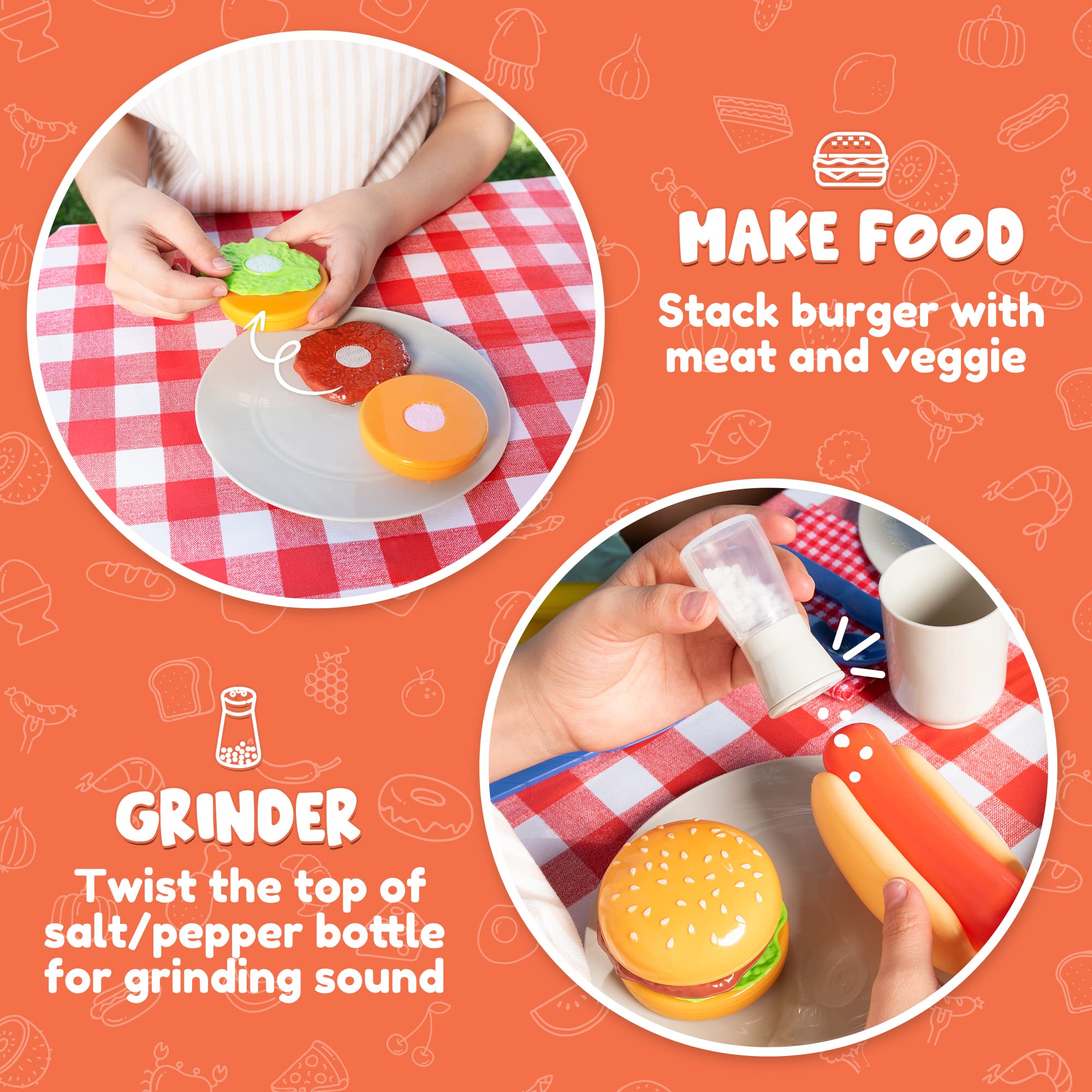 34 Pcs BBQ Play Grill Kitchen Toy Set Barbecue Cooking Play Set With Realistic Light Sound for Kid - Image 5