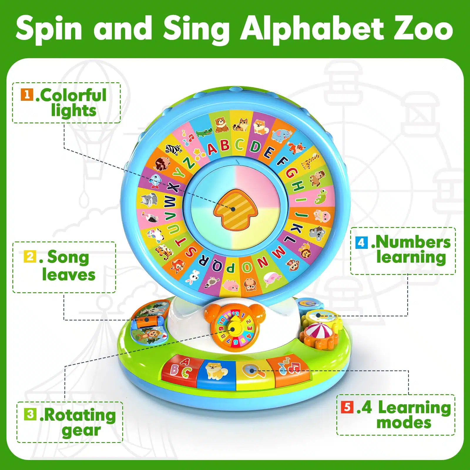 Montessori Baby Interactive Ferris Wheel Spin and Sing Alphabet Zoo Educational Toys for Kids Learning - Image 20