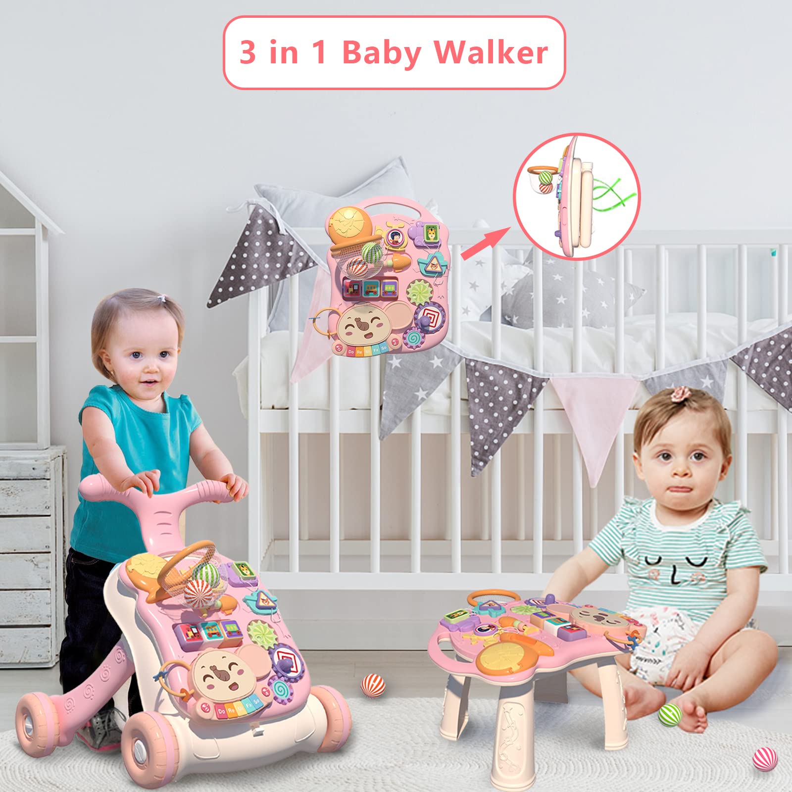 Multifunctional Baby Learning Walker Infant Push Stroller Car Activity Center 3 in 1 Baby Walker - Image 13