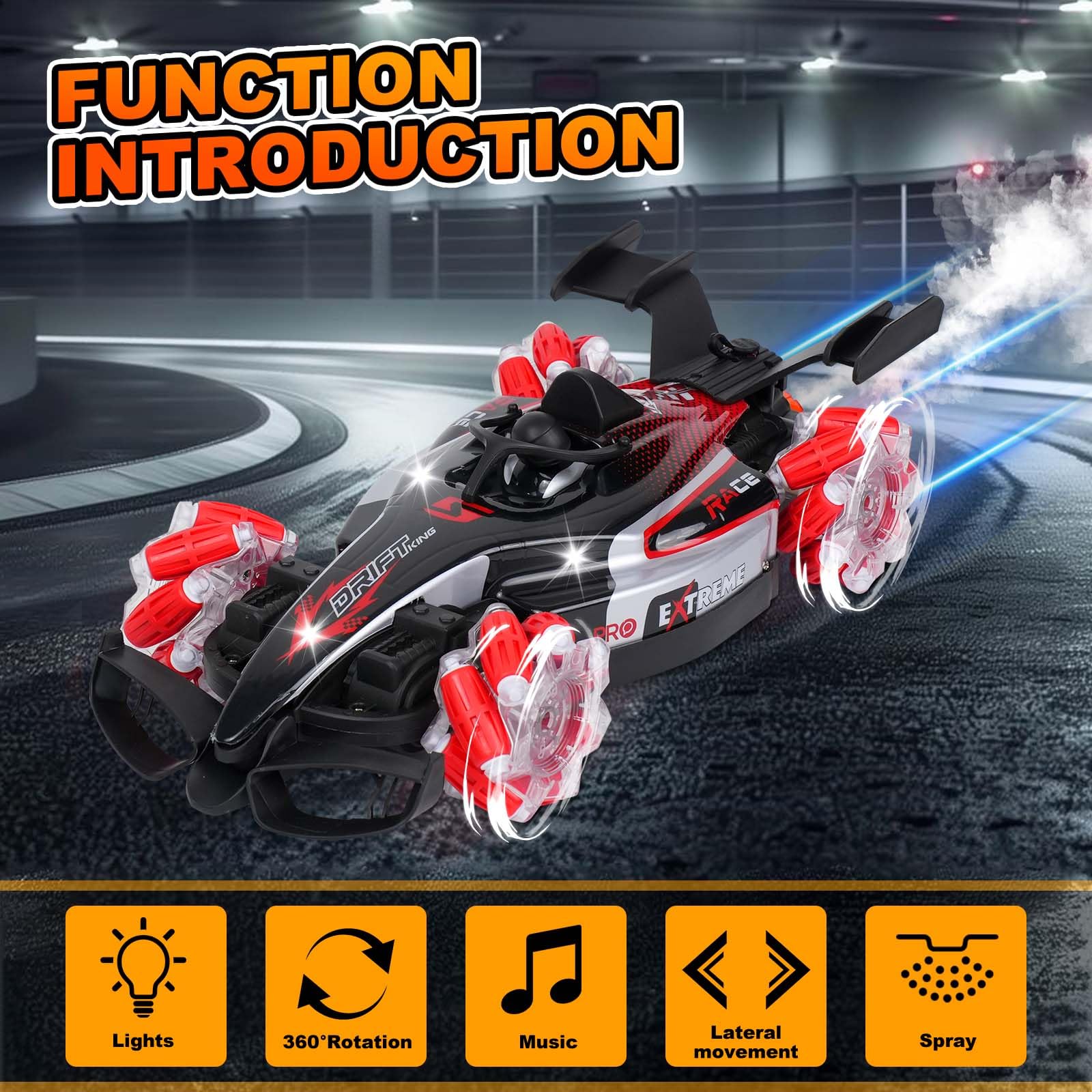 1:12 Scale 2.4GHz Remote Control Car Racing Drift 360 Rotating With Light Sound Spray Rc Stunt Car Toys - Image 3
