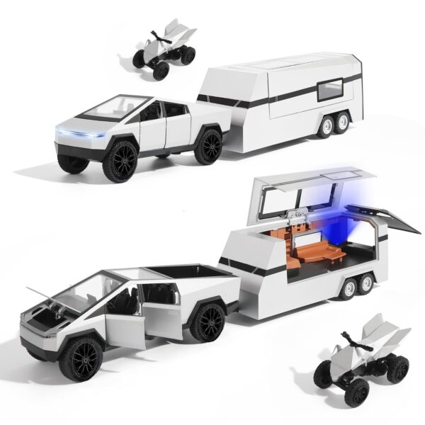 Diecast Cybertruck Model Car 1:32 Pickup with Sound and Light Pullback Doors Open Decorate Ornament Metal Model Car Toys - Image 2