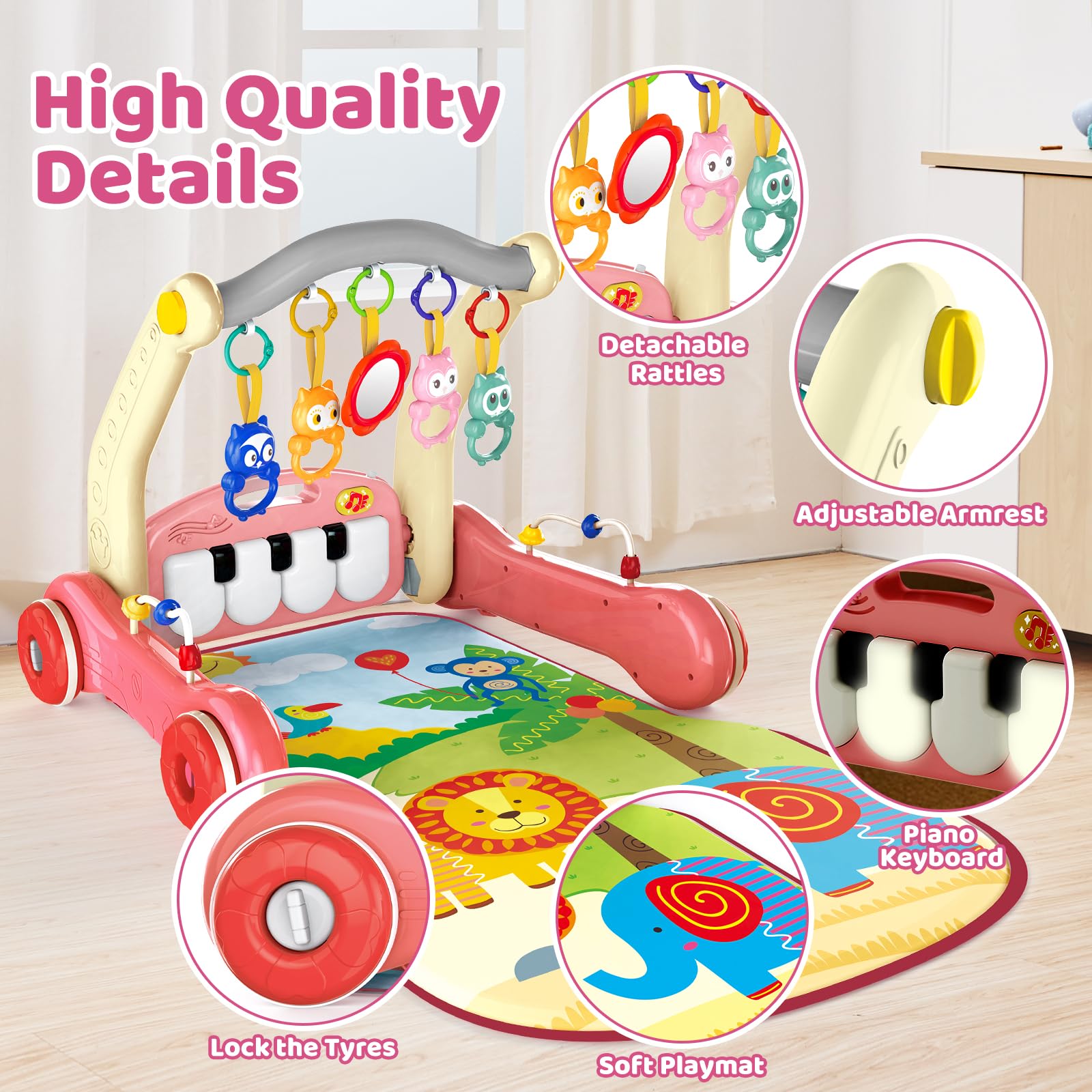 2 in 1 Multifunction Infant Activity Gym Adjustable Baby Walker Piano Fitness Play Mat Toy - Image 11