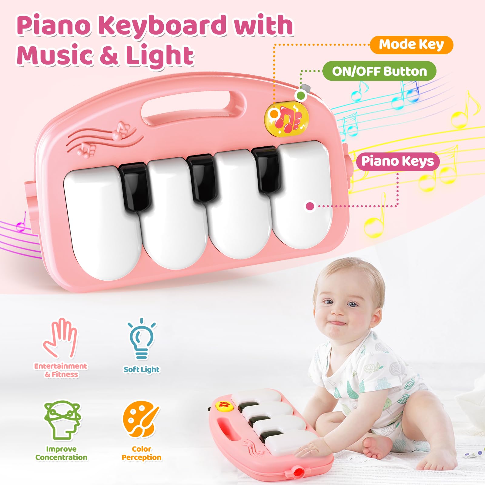 2 in 1 Multifunction Infant Activity Gym Adjustable Baby Walker Piano Fitness Play Mat Toy - Image 7