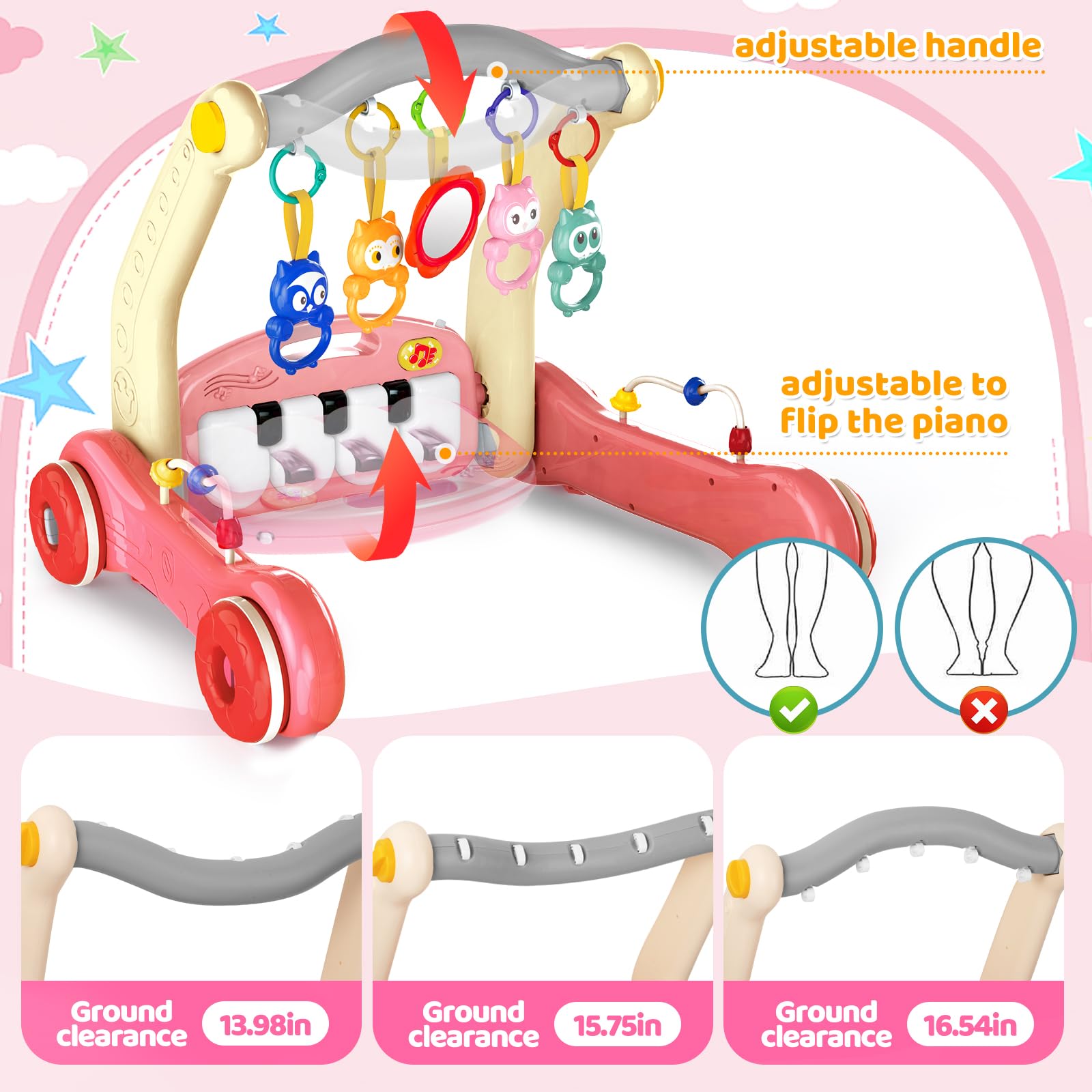 2 in 1 Multifunction Infant Activity Gym Adjustable Baby Walker Piano Fitness Play Mat Toy - Image 5